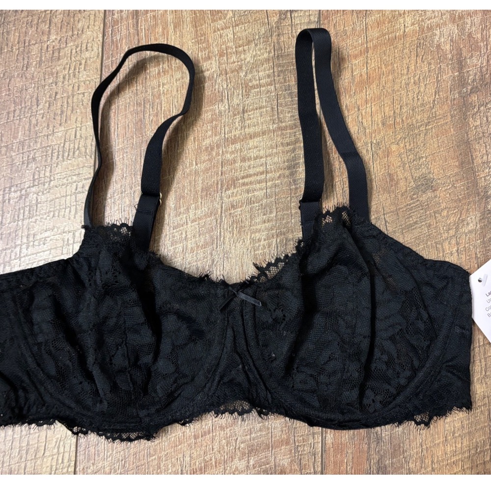 Auden 34C Lace Unlined Comfort Wire Balconette Bra Women Black NWT